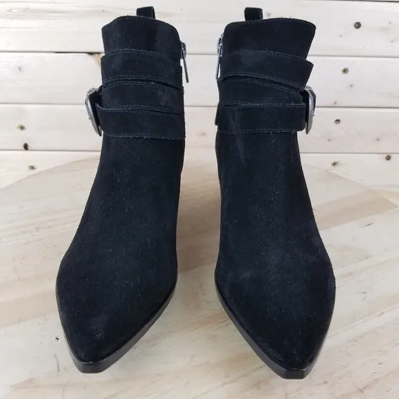 Marc Fisher Yandi 8 US Black Suede/Leather Ankle Buckle Boots Western Bootie NEW