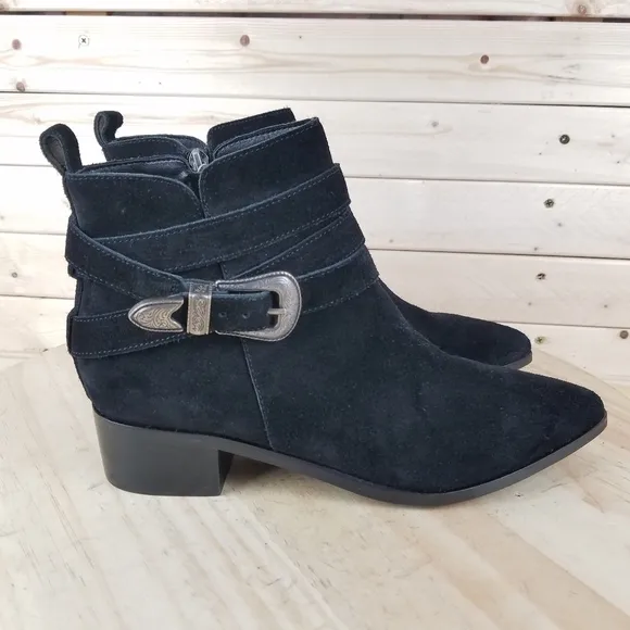 Marc Fisher Yandi 8 US Black Suede/Leather Ankle Buckle Boots Western Bootie NEW