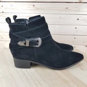 Marc Fisher Yandi 8 US Black Suede/Leather Ankle Buckle Boots Western Bootie NEW