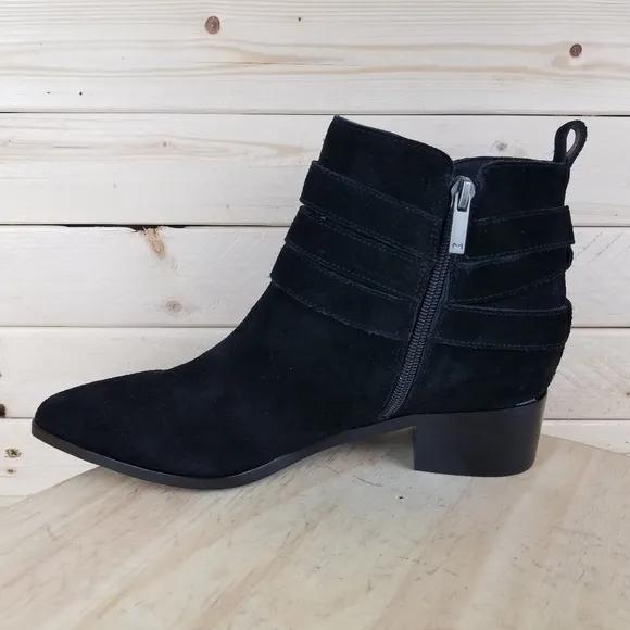 Marc Fisher Yandi 8 US Black Suede/Leather Ankle Buckle Boots Western Bootie NEW
