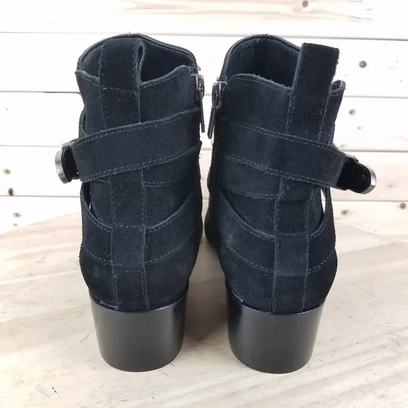 Marc Fisher Yandi 8 US Black Suede/Leather Ankle Buckle Boots Western Bootie NEW