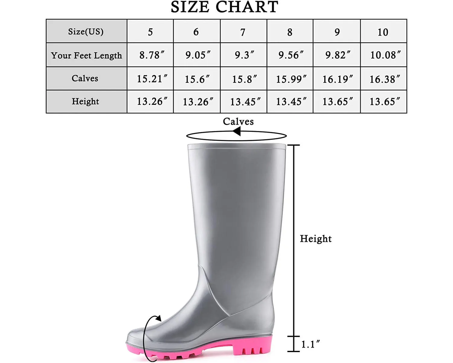 Matte Silver Glitter Rubber Waterproof Tall Rain Boots