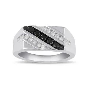 Men's Black Diamond Stripe Ring with 3/4ct Diamonds in Sterling Silver
