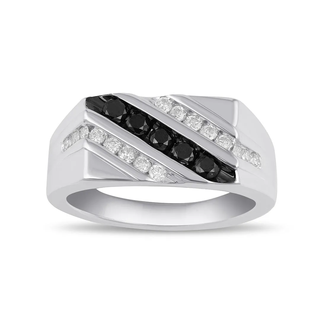 Men's Black Diamond Stripe Ring with 3/4ct Diamonds in Sterling Silver
