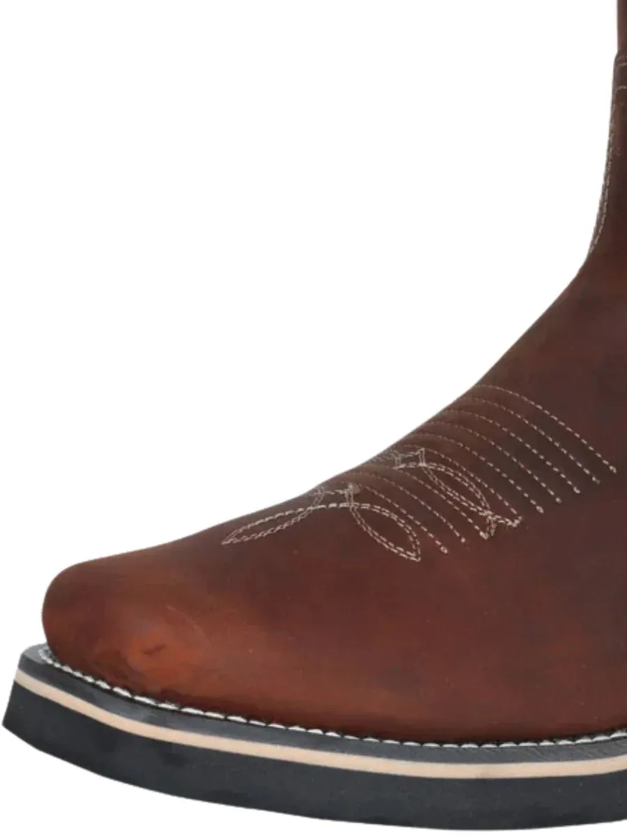 Men's Genuine Leather Pull-On Soft Toe Western Work Boots 'Stable' Brown Color 41531
