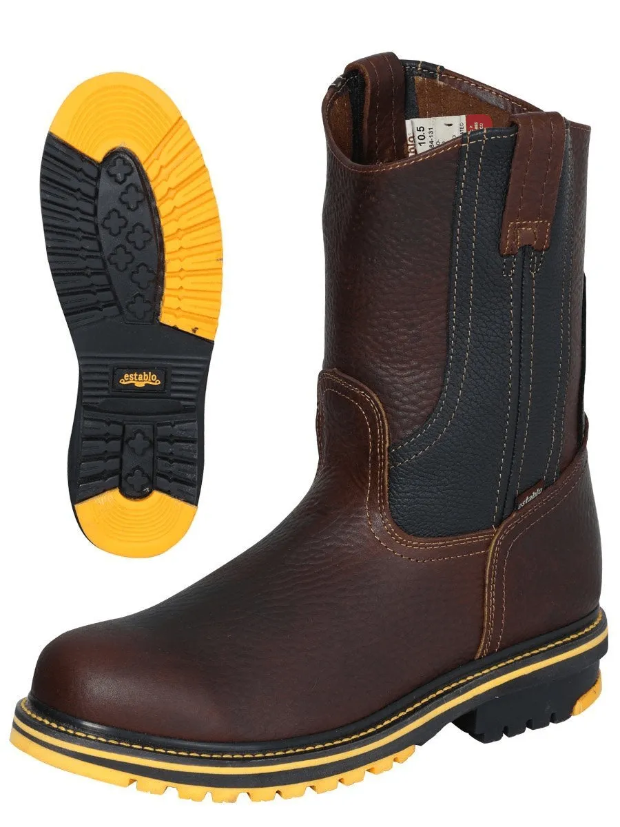 Men's Genuine Leather Pull-On Soft Toe Work Boots 'Stable' Brown 41538