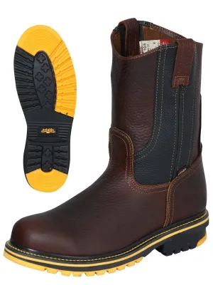 Men's Genuine Leather Pull-On Soft Toe Work Boots 'Stable' Brown 41538