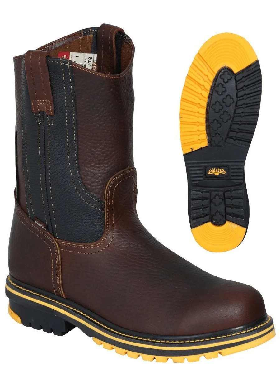 Men's Genuine Leather Pull-On Soft Toe Work Boots 'Stable' Brown 41538