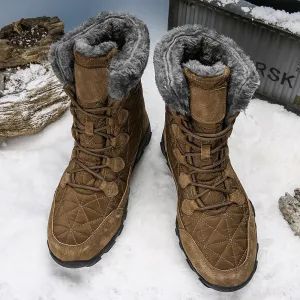 Men's Martin Boots Winter Warm Fur Plush Suede Leather & Waterproof Fabric Ankle Snow Boots Male High Top Anti Slip Rubber Work Safety Shoes