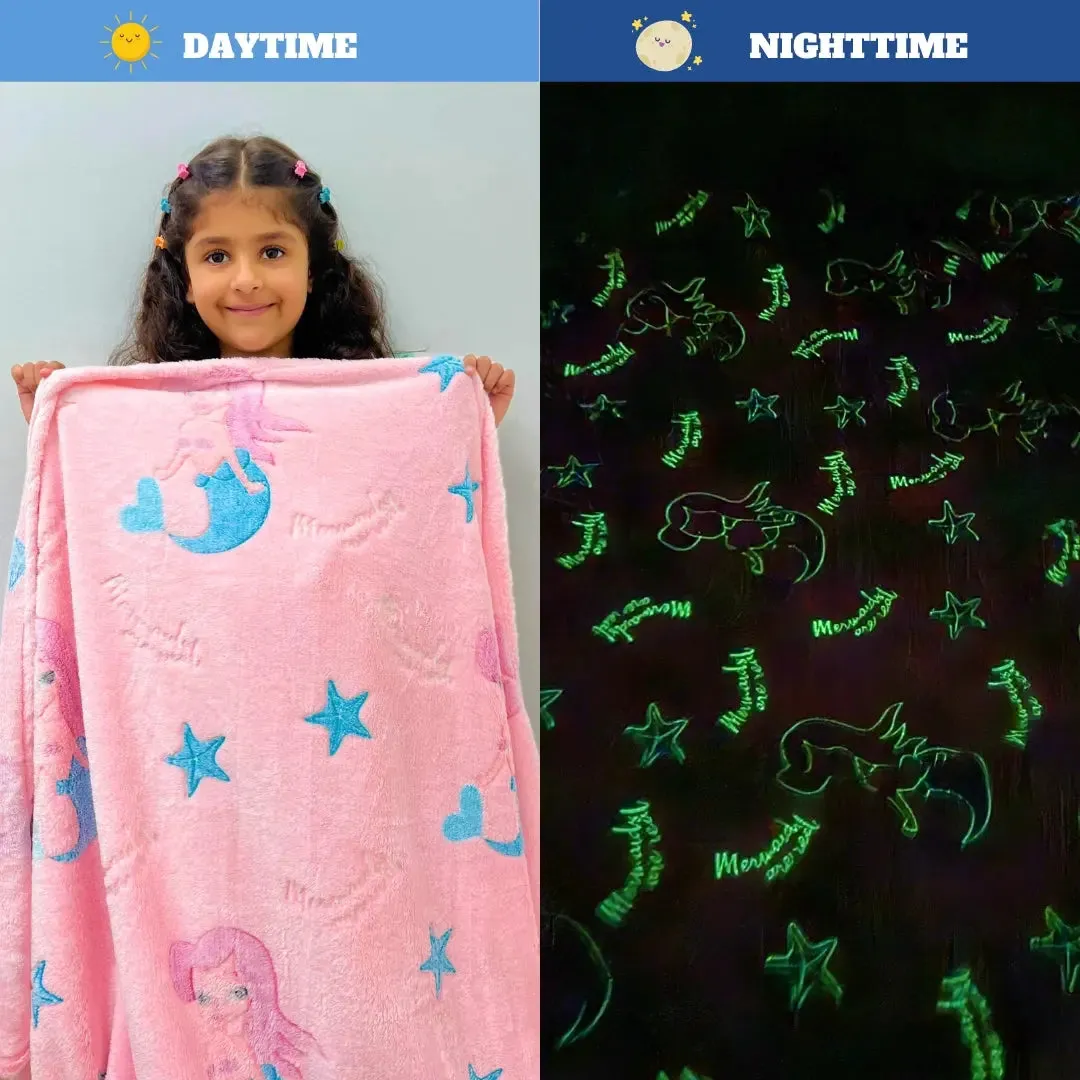 Mermaid Glow in The Dark Blanket for Kids, 200 x 152cm, 0-15 years | All-Weather Lightweight Blanket for Kids’ Room