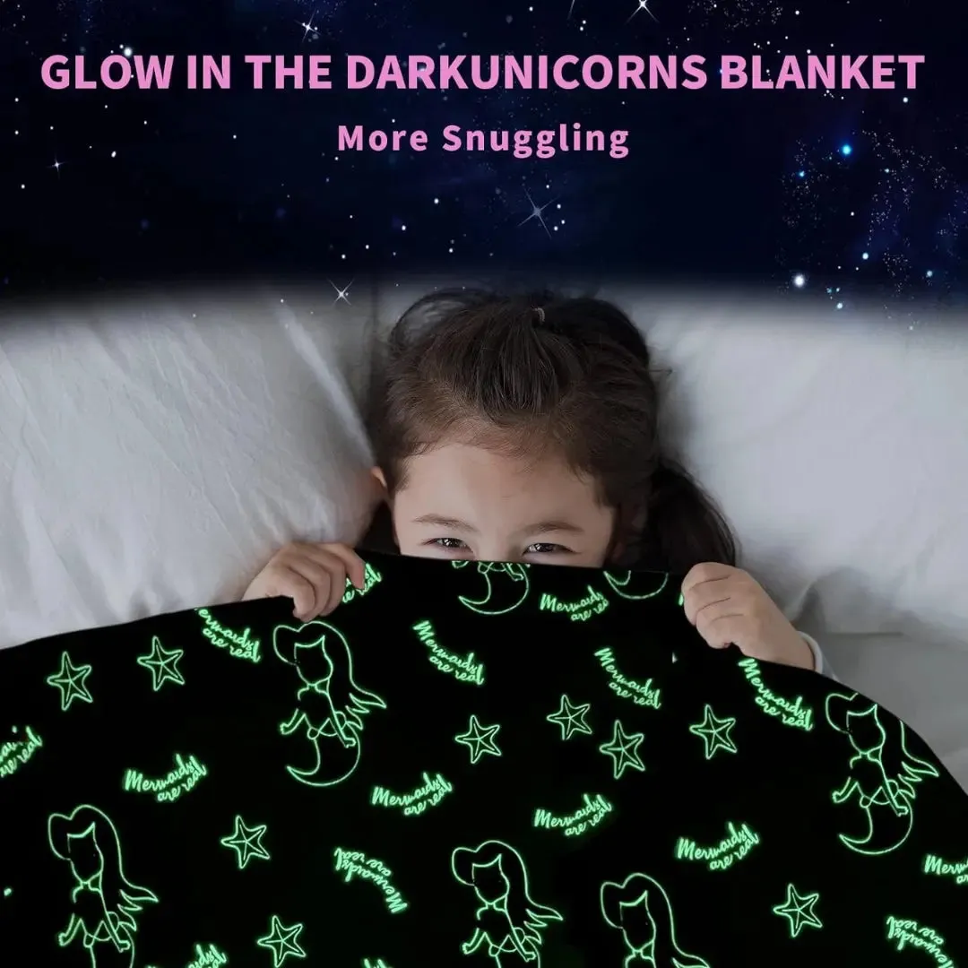 Mermaid Glow in The Dark Blanket for Kids, 200 x 152cm, 0-15 years | All-Weather Lightweight Blanket for Kids’ Room