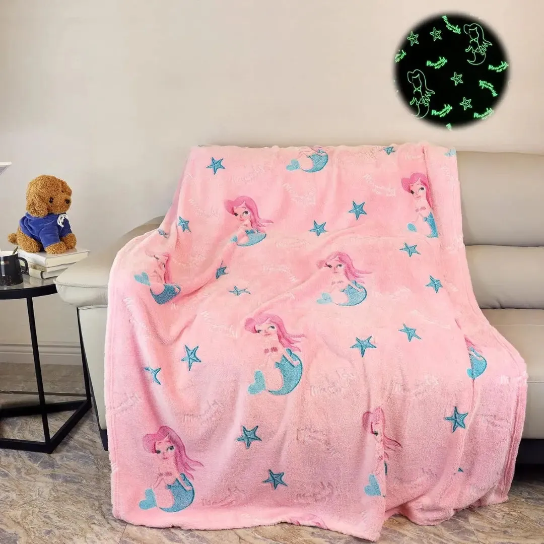 Mermaid Glow in The Dark Blanket for Kids, 200 x 152cm, 0-15 years | All-Weather Lightweight Blanket for Kids’ Room