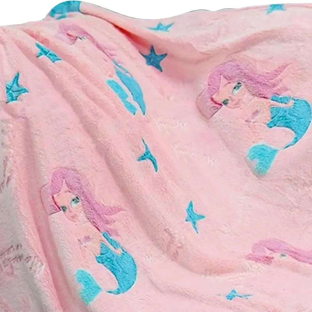 Mermaid Glow in The Dark Blanket for Kids, 200 x 152cm, 0-15 years | All-Weather Lightweight Blanket for Kids’ Room