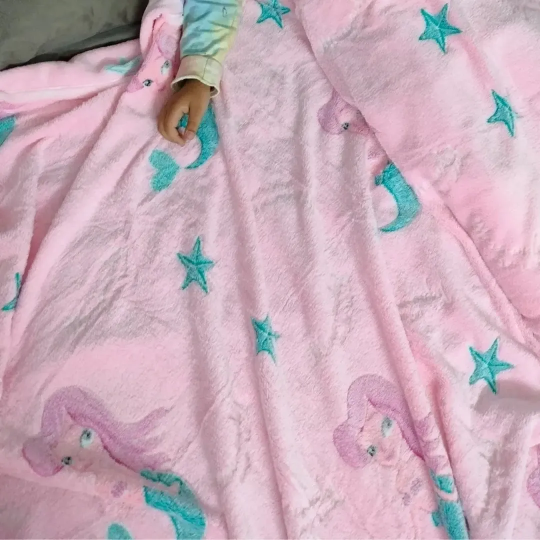 Mermaid Glow in The Dark Blanket for Kids, 200 x 152cm, 0-15 years | All-Weather Lightweight Blanket for Kids’ Room