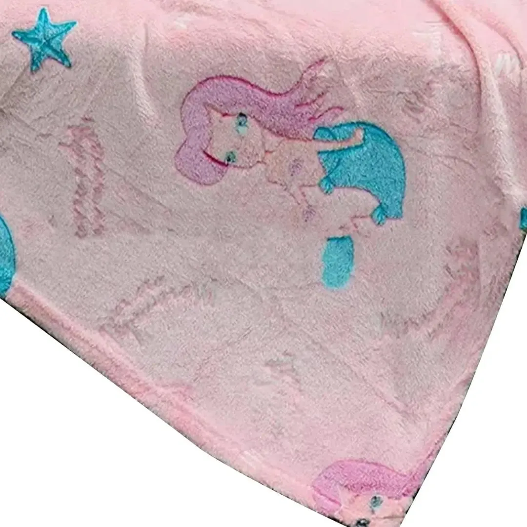 Mermaid Glow in The Dark Blanket for Kids, 200 x 152cm, 0-15 years | All-Weather Lightweight Blanket for Kids’ Room