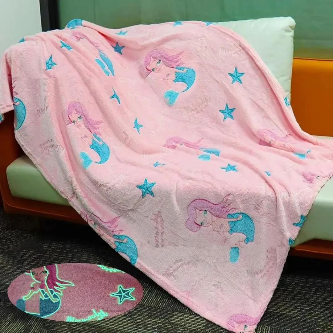 Mermaid Glow in The Dark Blanket for Kids, 200 x 152cm, 0-15 years | All-Weather Lightweight Blanket for Kids’ Room