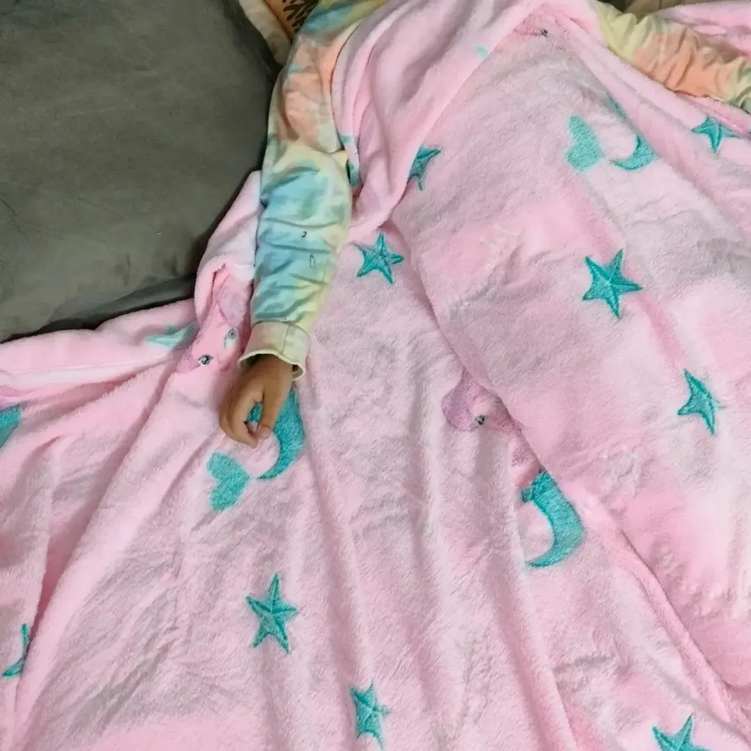 Mermaid Glow in The Dark Blanket for Kids, 200 x 152cm, 0-15 years | All-Weather Lightweight Blanket for Kids’ Room
