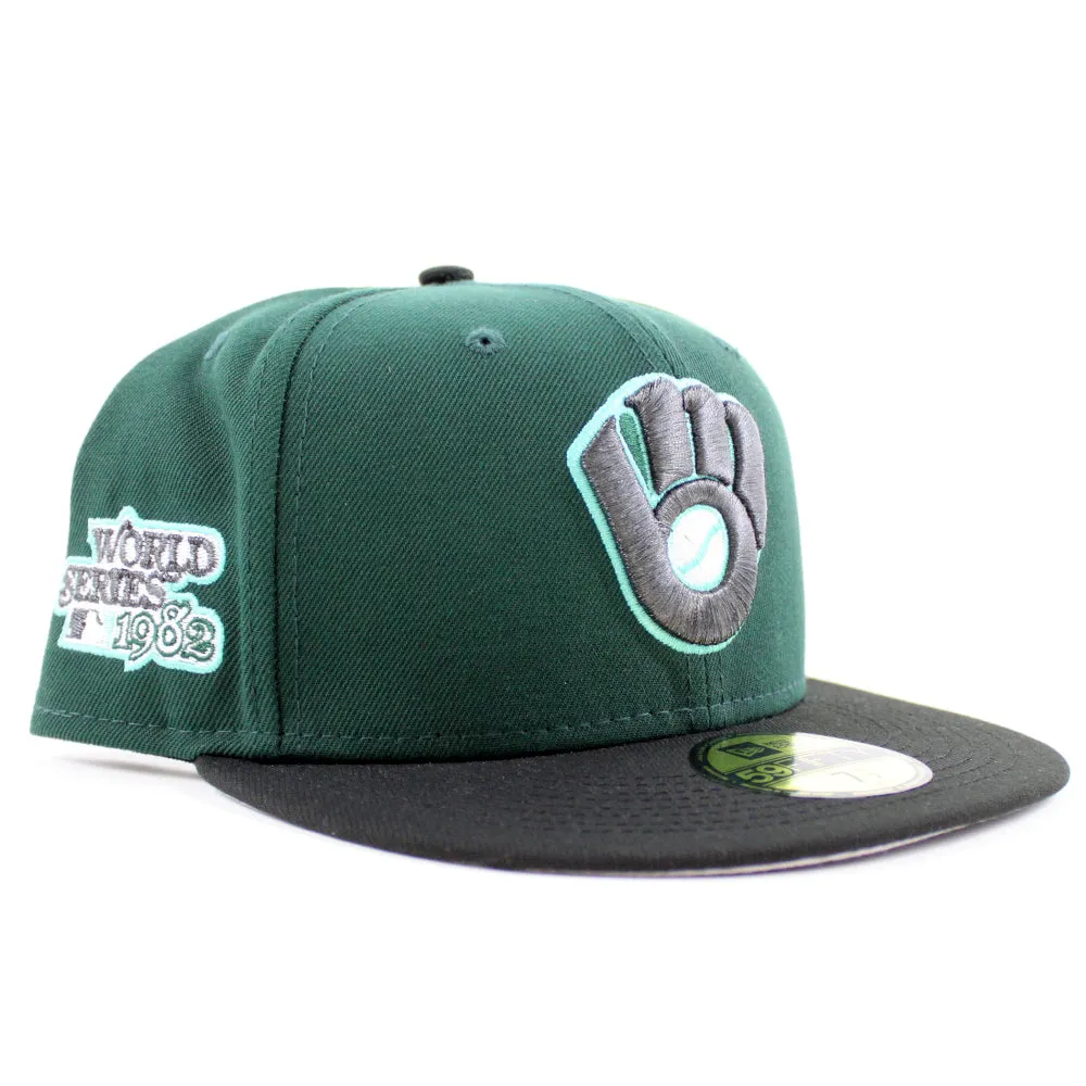 Milwaukee Brewers 1982 World Series New Era 59Fifty Fitted Hat (GITD Dark Green Black Gray Under Brim)