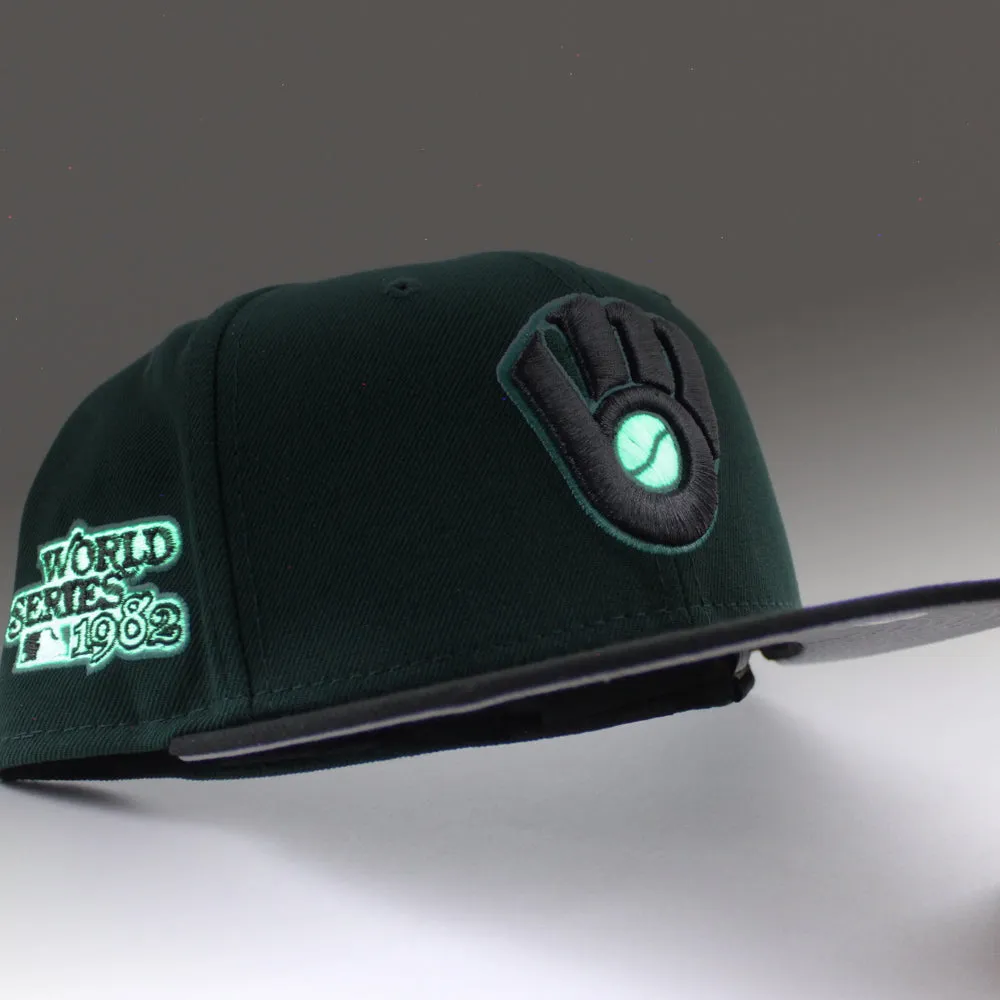 Milwaukee Brewers 1982 World Series New Era 59Fifty Fitted Hat (GITD Dark Green Black Gray Under Brim)