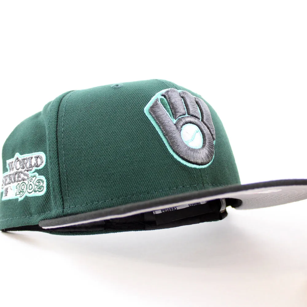 Milwaukee Brewers 1982 World Series New Era 59Fifty Fitted Hat (GITD Dark Green Black Gray Under Brim)