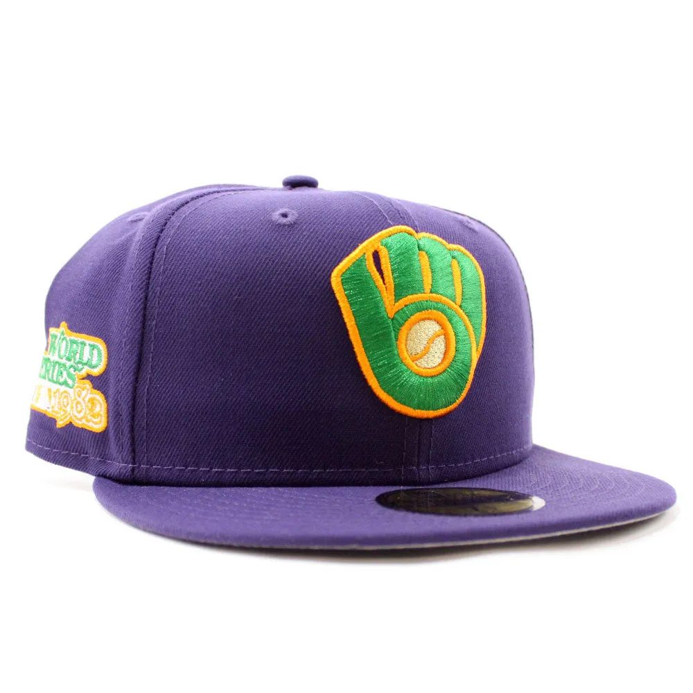 Milwaukee Brewers 1982 World Series New Era 59Fifty Fitted Hat (Glow in the Dark Purple Light Orange Gray Under Brim)