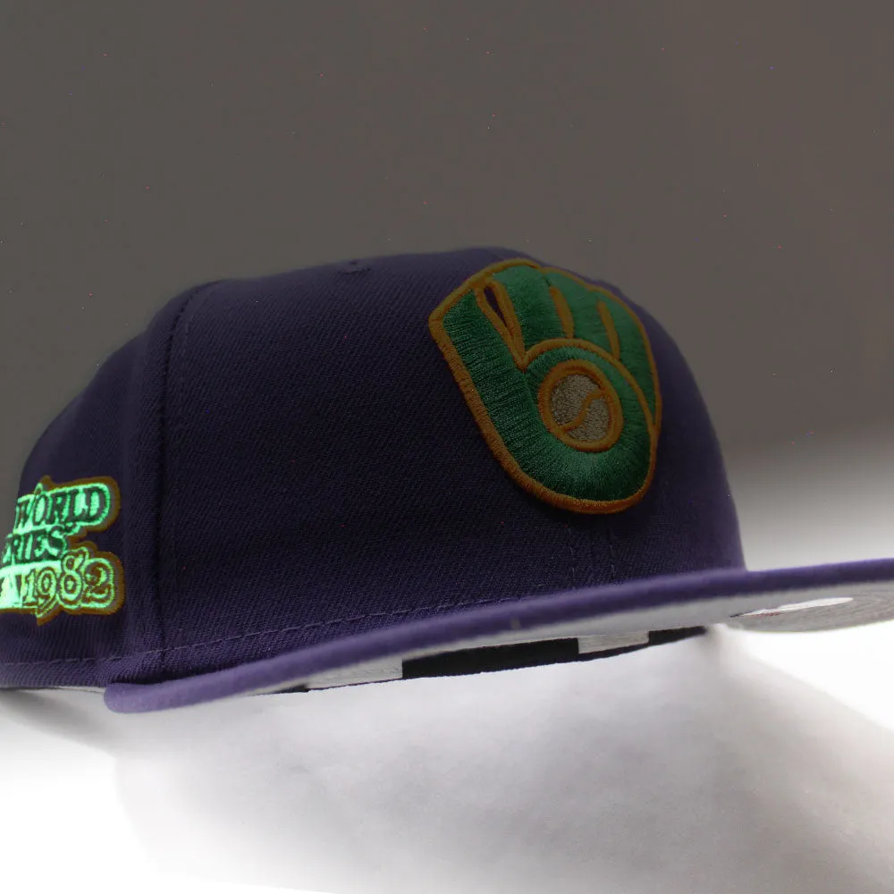 Milwaukee Brewers 1982 World Series New Era 59Fifty Fitted Hat (Glow in the Dark Purple Light Orange Gray Under Brim)