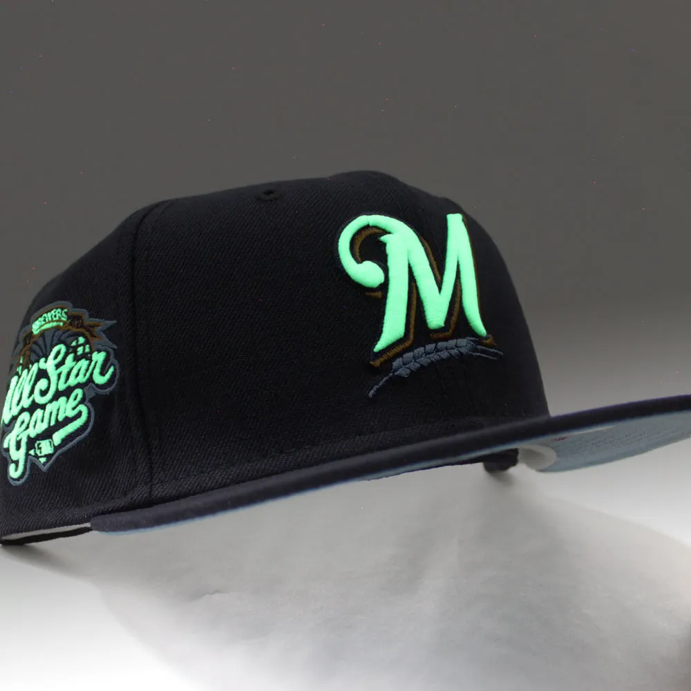 Milwaukee Brewers 2002 All-Star Game New Era 59Fifty Fitted Hat (GITD Logo Navy Sky Blue Under Brim)