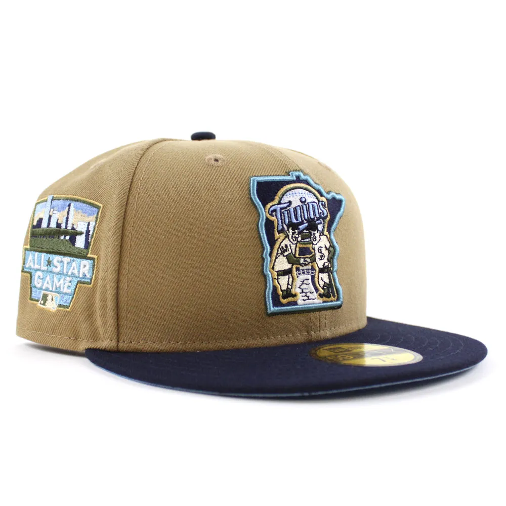 Minnesota Twins 2014 All Star Game New Era 59Fifty Fitted Hat (Glow in the Dark Khaki Navy Sky Blue Under Brim)