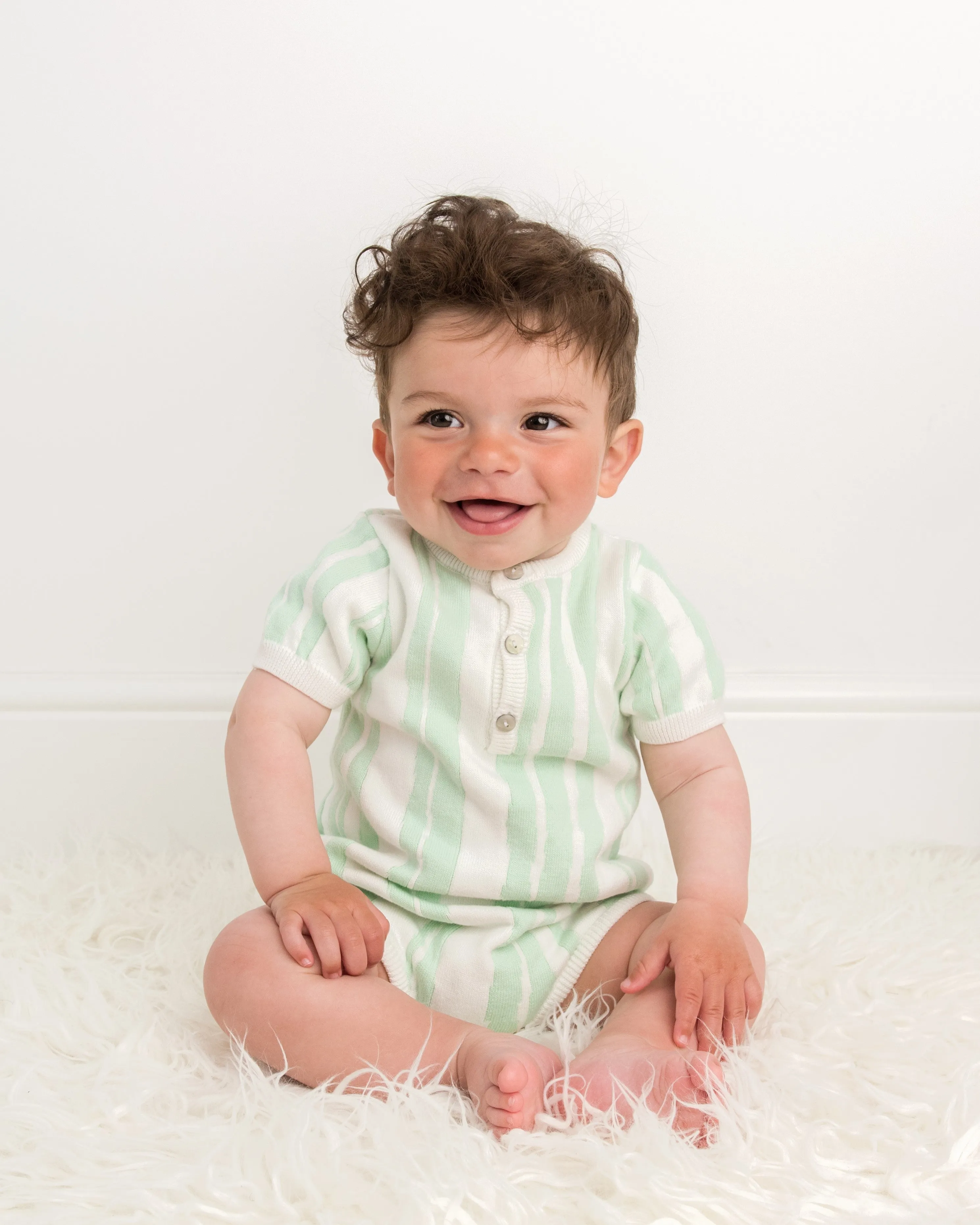 Mint Abstract Stripe Knitted Romper