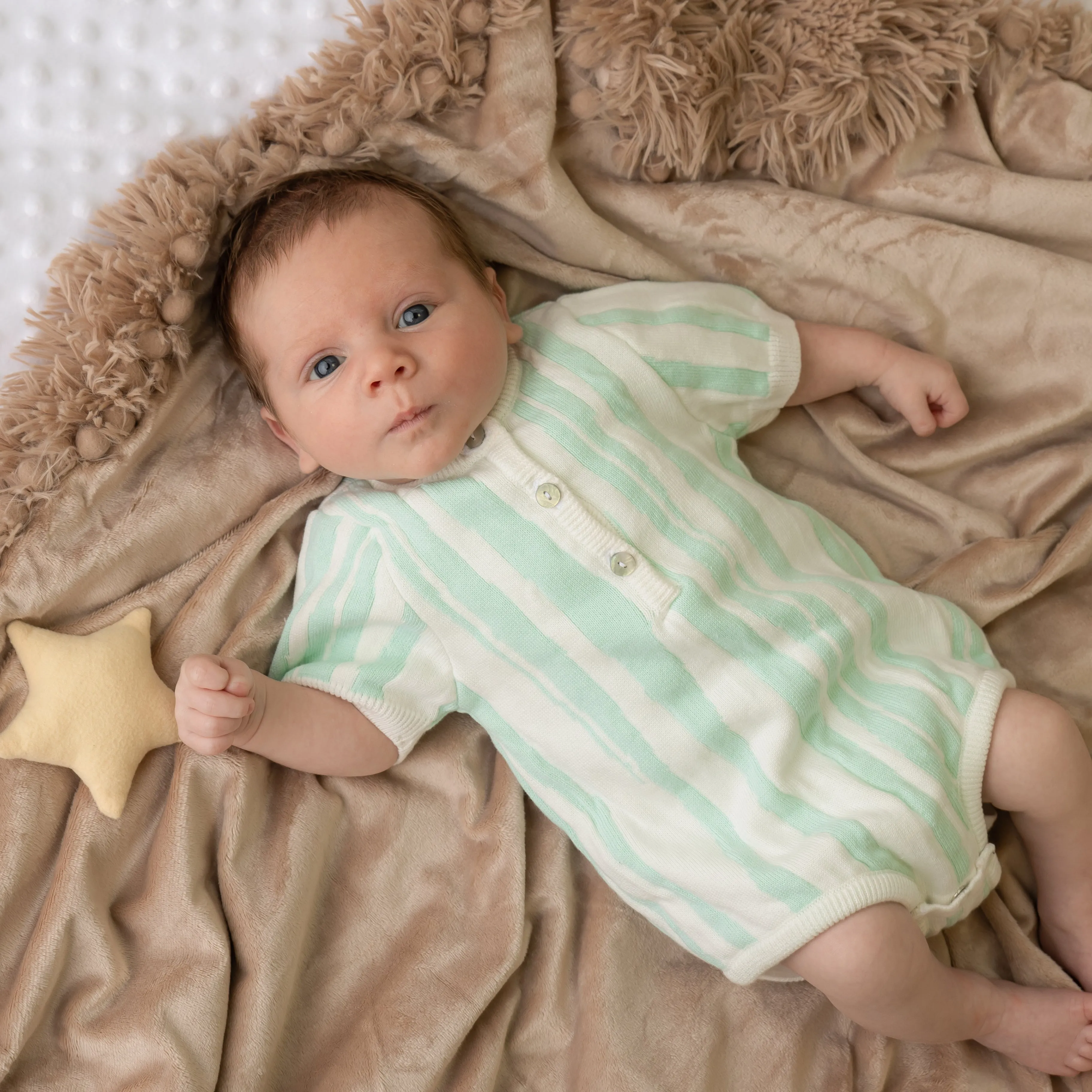 Mint Abstract Stripe Knitted Romper