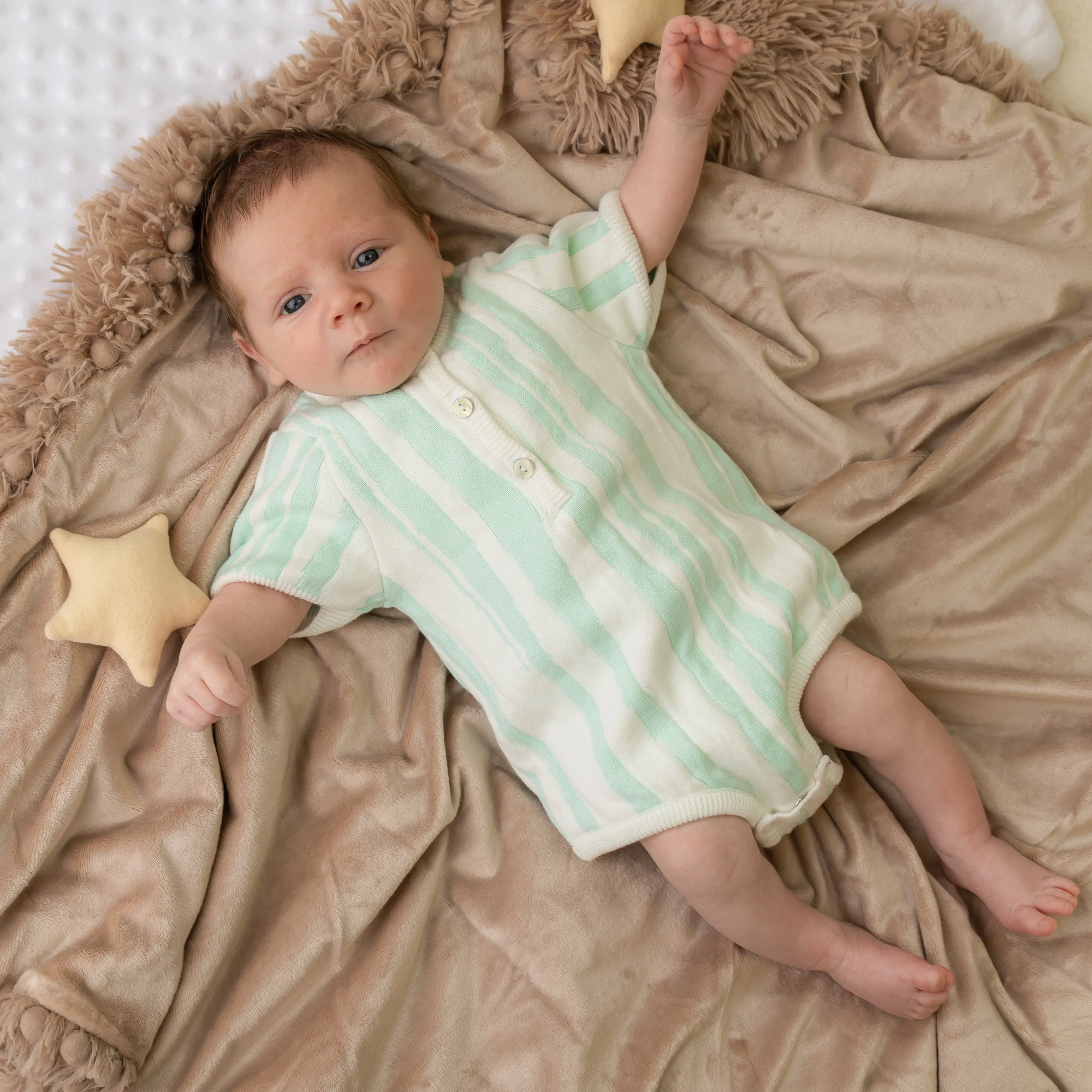 Mint Abstract Stripe Knitted Romper