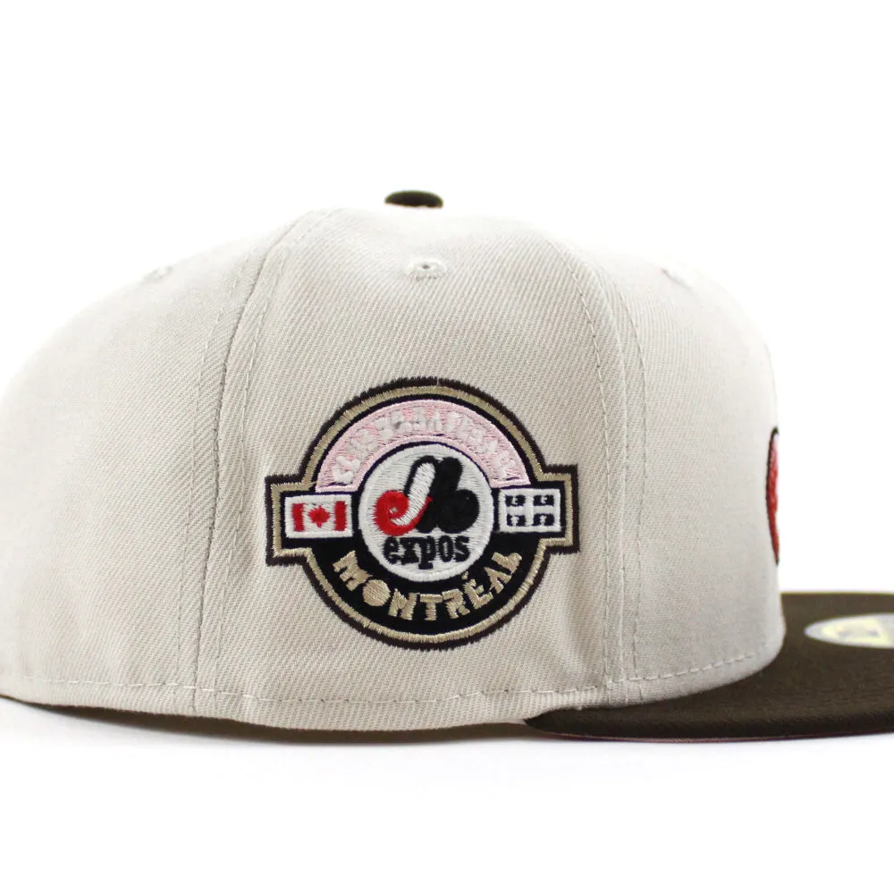 Montreal Expos CLUB DE BASEBALL New Era Fitted 59Fifty Hat (GITD Stone Gray Walnut Pink Under Brim)