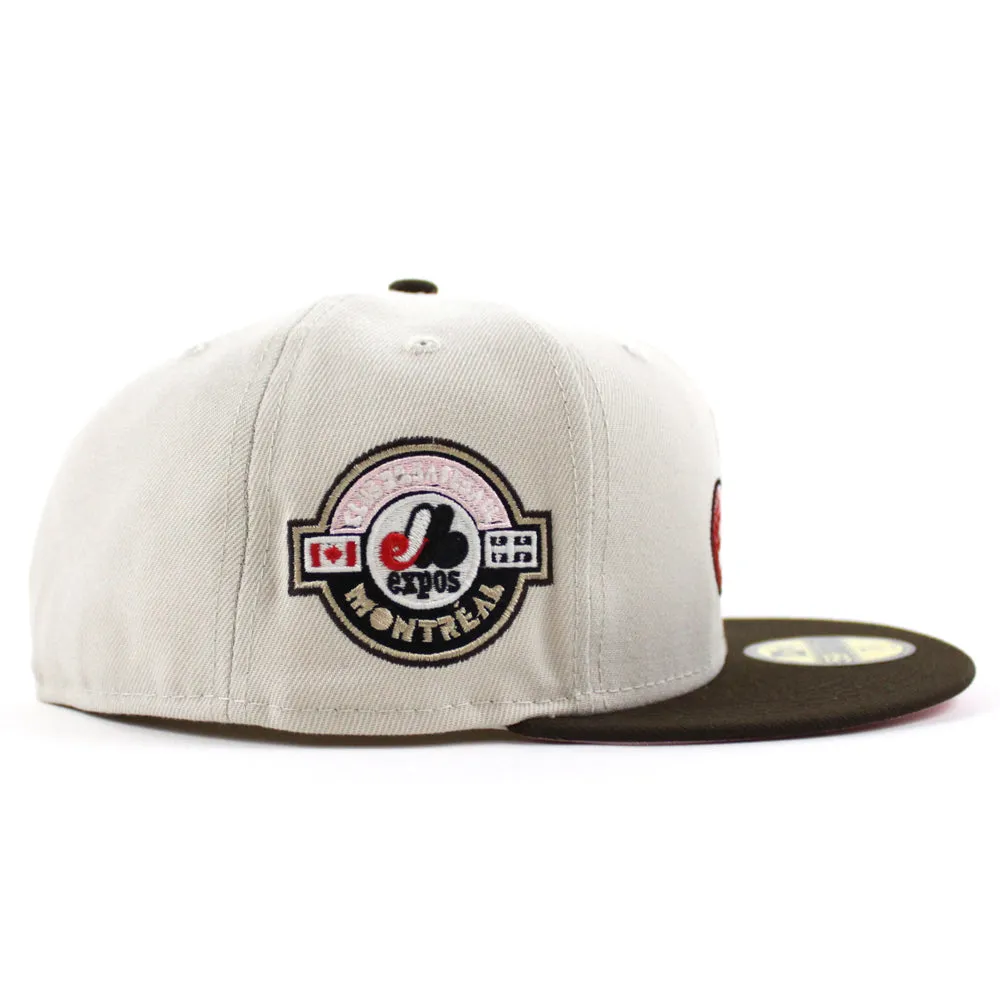 Montreal Expos CLUB DE BASEBALL New Era Fitted 59Fifty Hat (GITD Stone Gray Walnut Pink Under Brim)