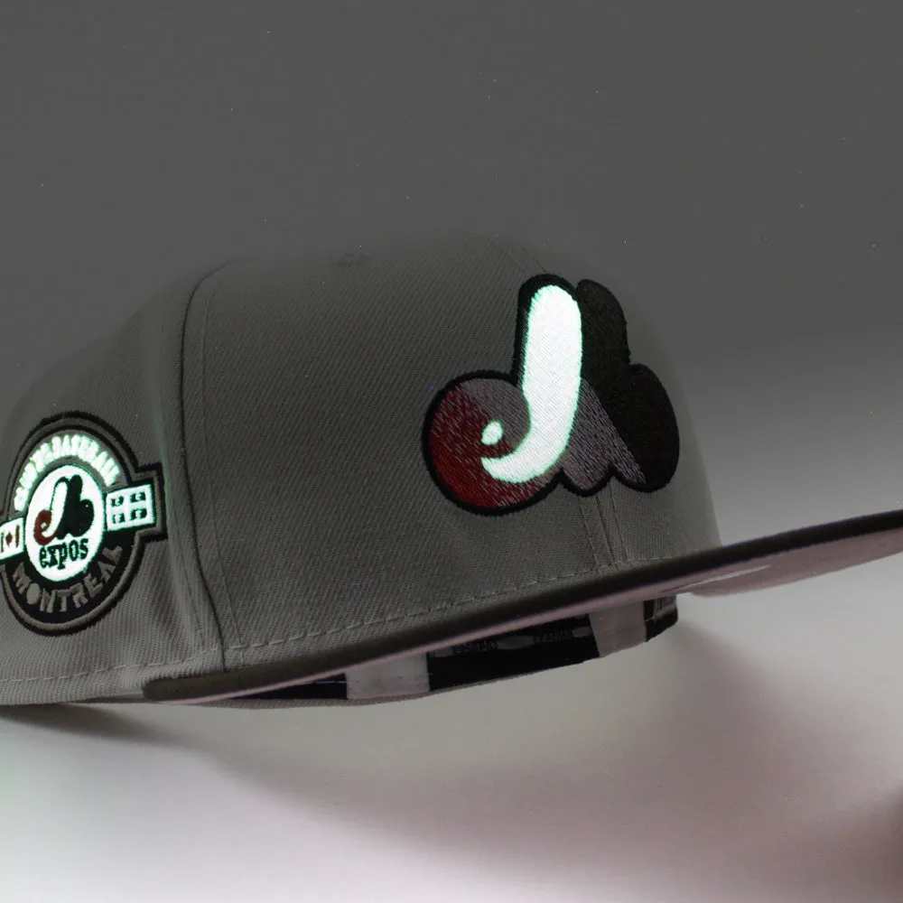 Montreal Expos CLUB DE BASEBALL New Era Fitted 59Fifty Hat (GITD Stone Gray Walnut Pink Under Brim)