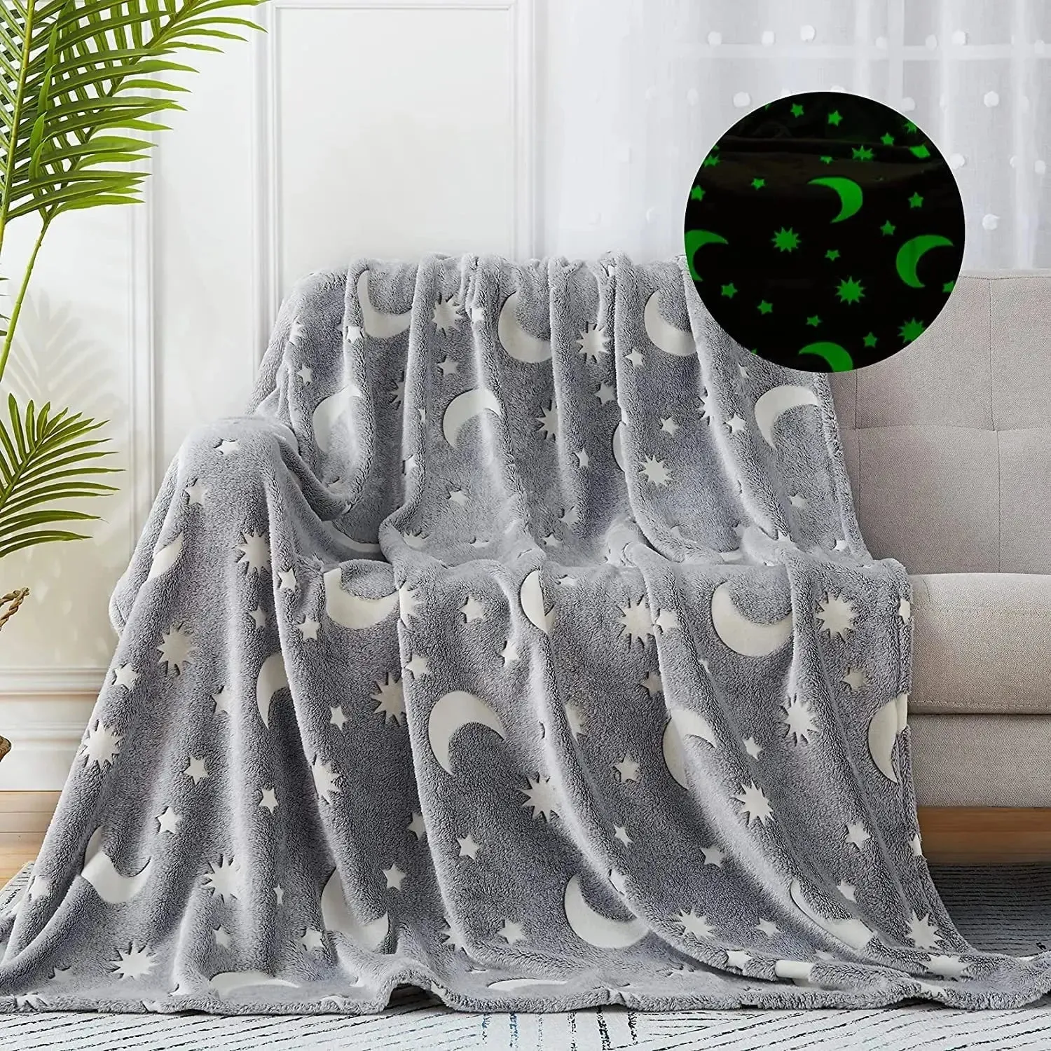 Moon & Stars Glow in The Dark Blanket for Kids |0-15 Yrs.