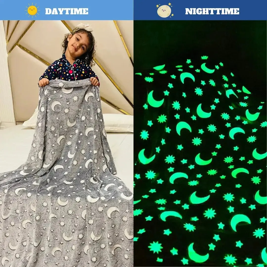Moon & Stars Glow in The Dark Blanket for Kids |0-15 Yrs.