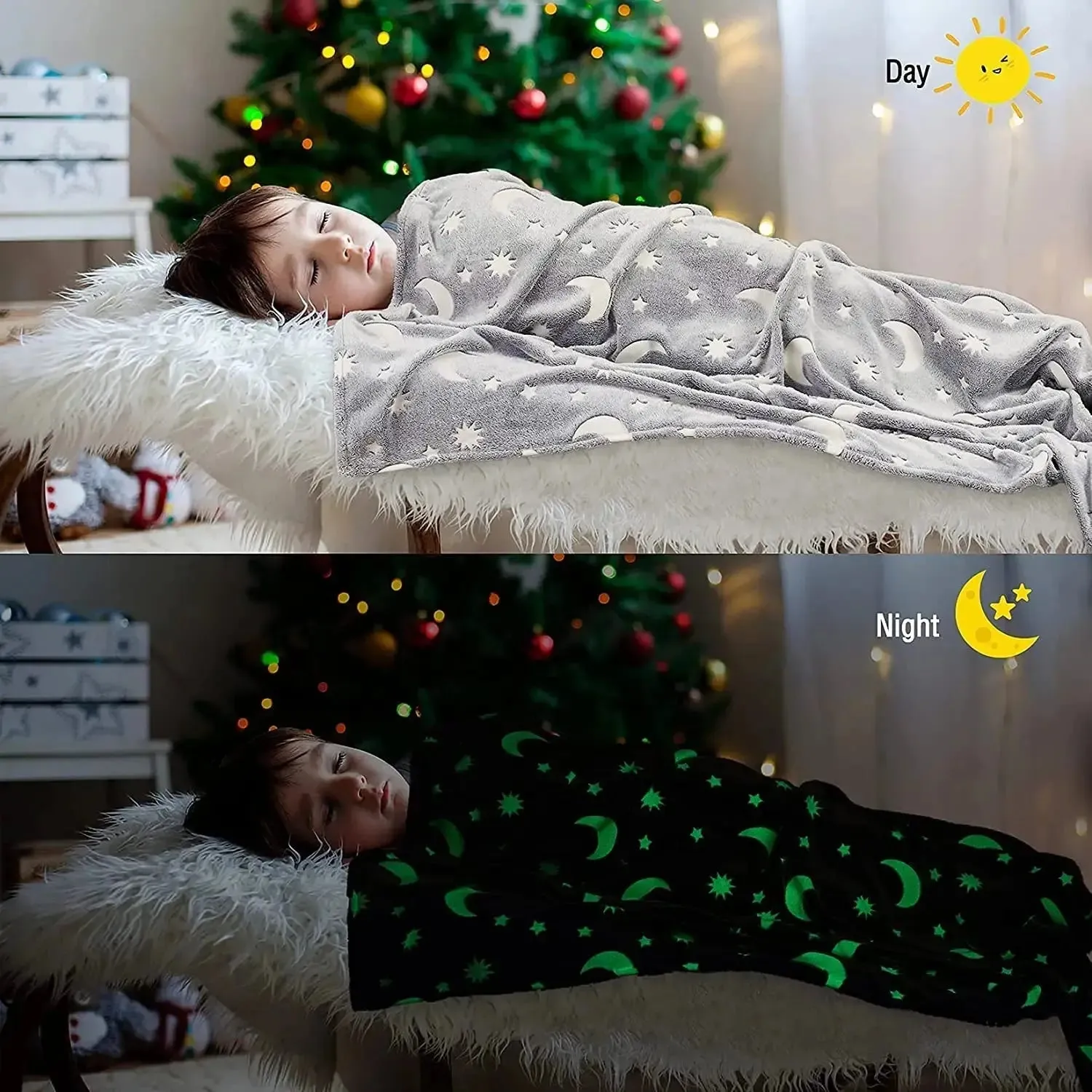 Moon & Stars Glow in The Dark Blanket for Kids |0-15 Yrs.