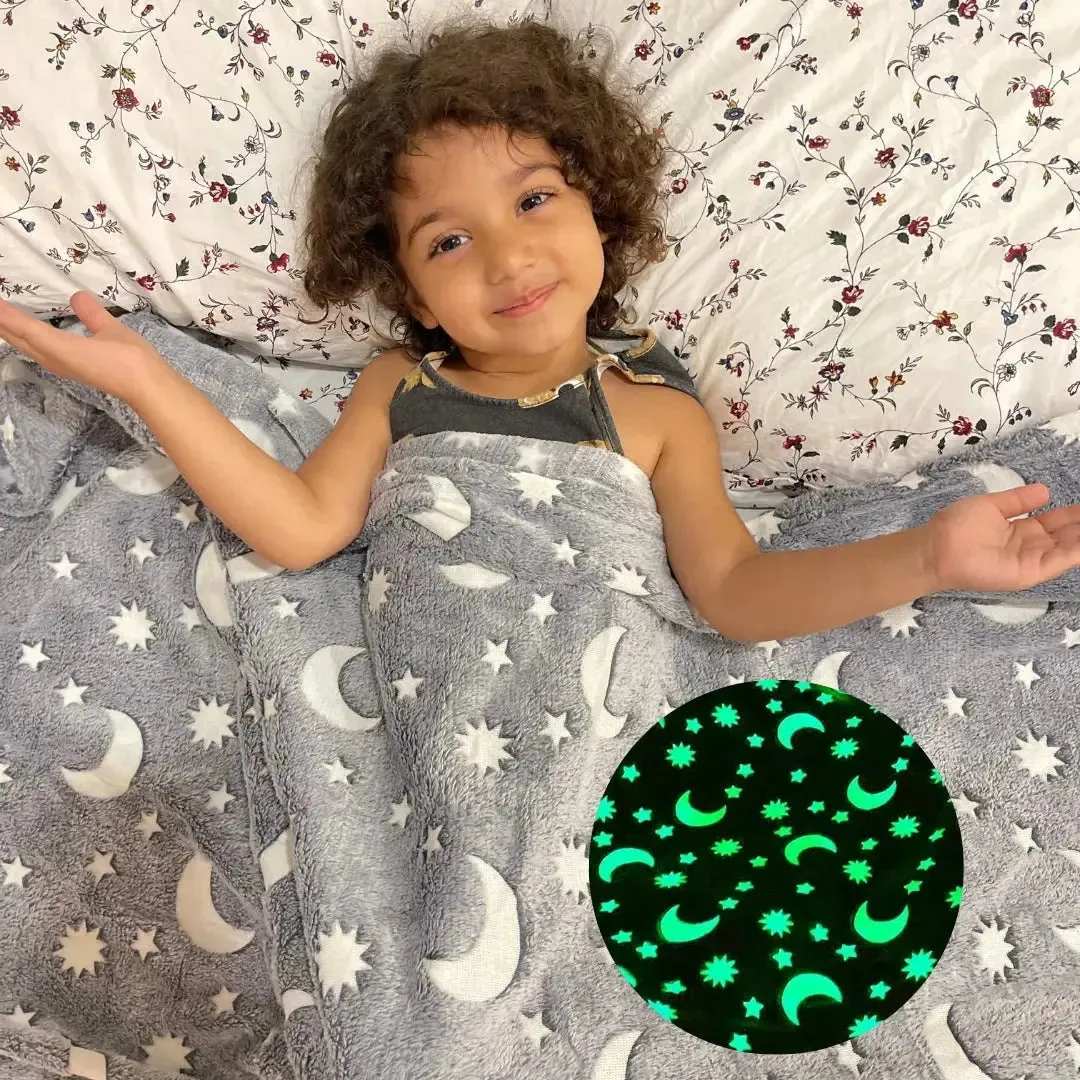 Moon & Stars Glow in The Dark Blanket for Kids |0-15 Yrs.