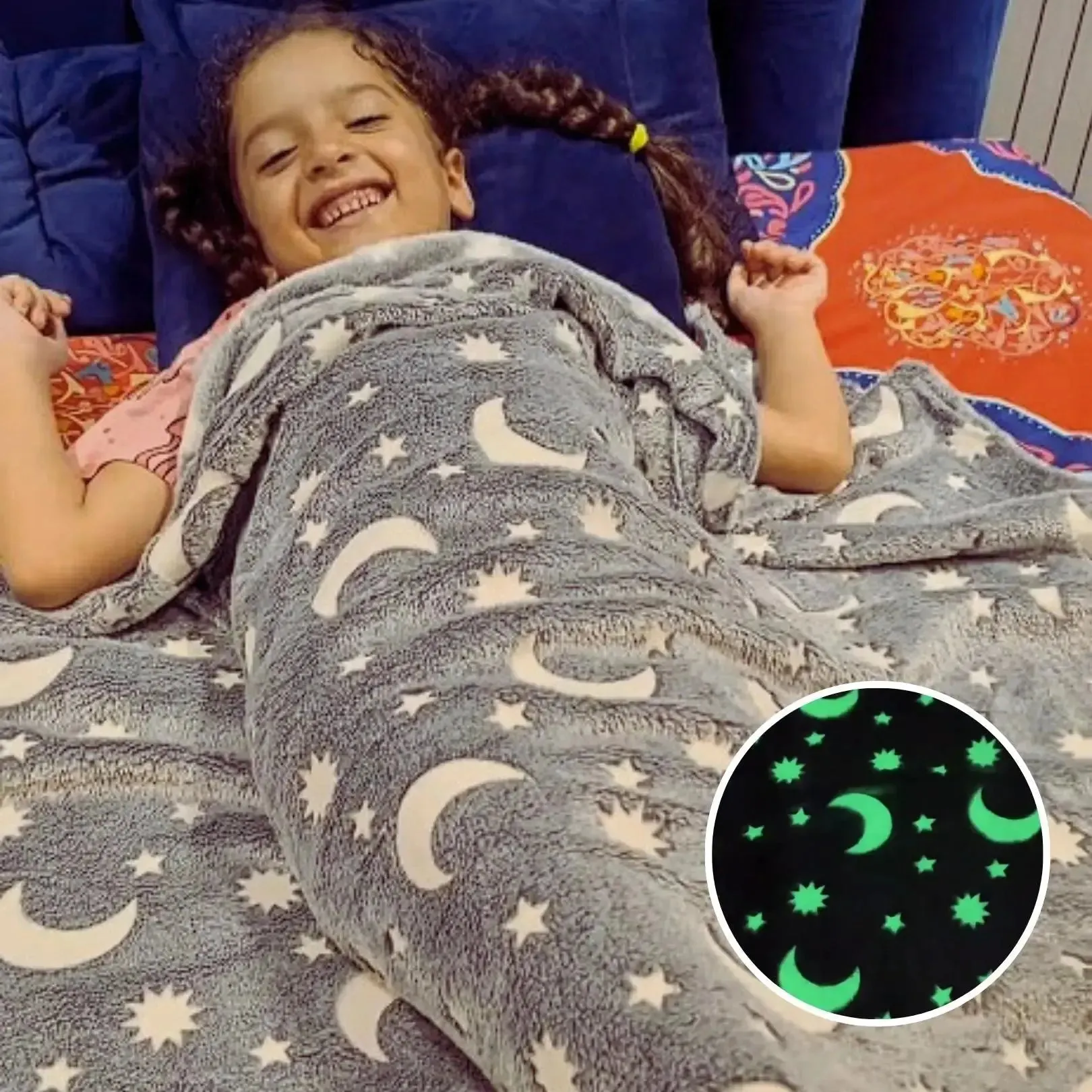Moon & Stars Glow in The Dark Blanket for Kids |0-15 Yrs.