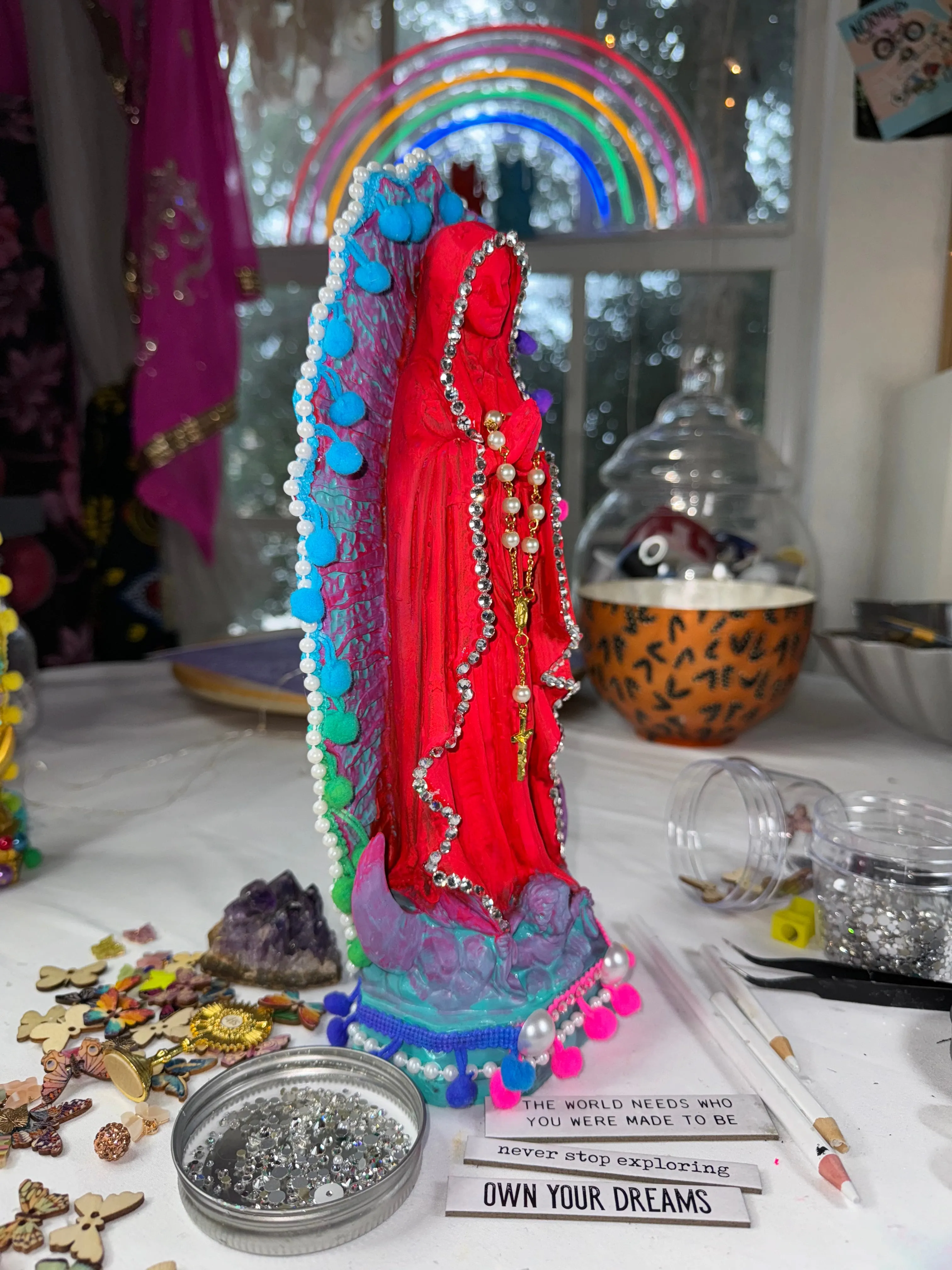 Neon Virgen de Guadalupe statue