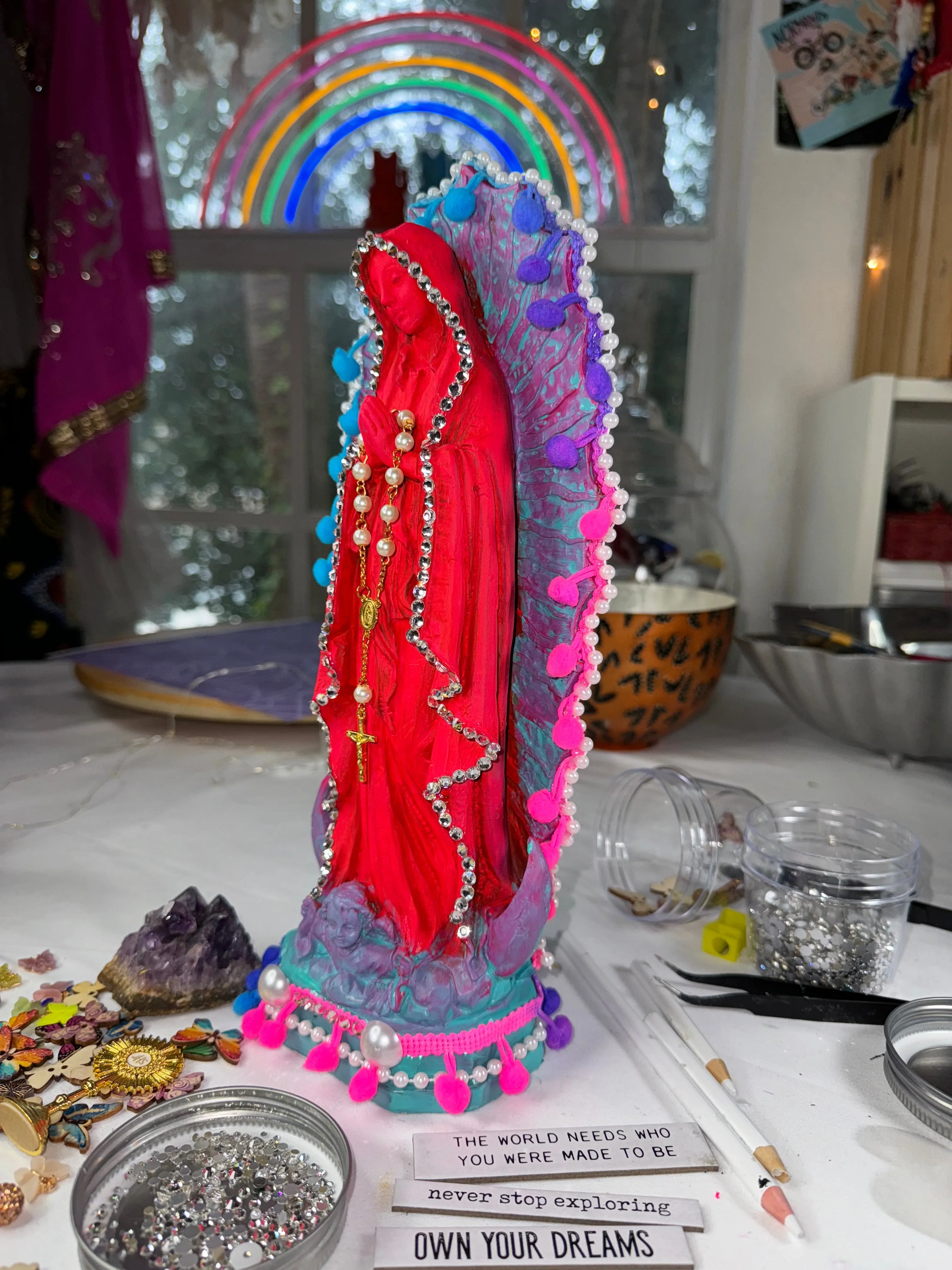 Neon Virgen de Guadalupe statue