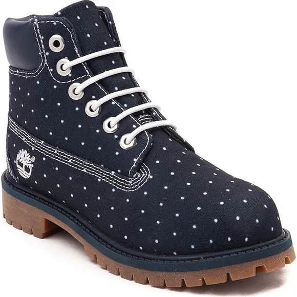 NEW Timberland Kids Blue Polka Dot Denim Chukka Ankle Lace Up Boots Size 4