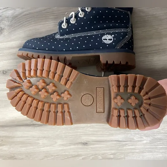NEW Timberland Kids Blue Polka Dot Denim Chukka Ankle Lace Up Boots Size 4