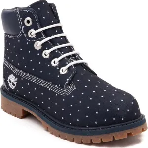 NEW Timberland Kids Blue Polka Dot Denim Chukka Ankle Lace Up Boots Size 4