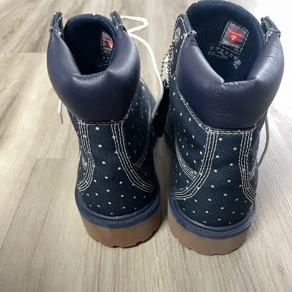 NEW Timberland Kids Blue Polka Dot Denim Chukka Ankle Lace Up Boots Size 4