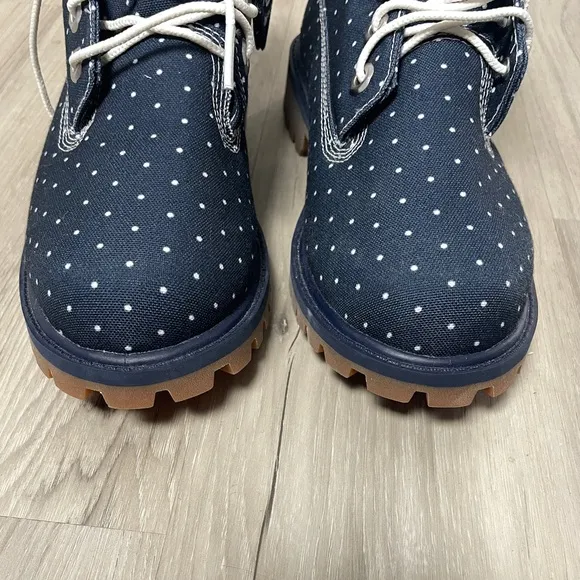 NEW Timberland Kids Blue Polka Dot Denim Chukka Ankle Lace Up Boots Size 4