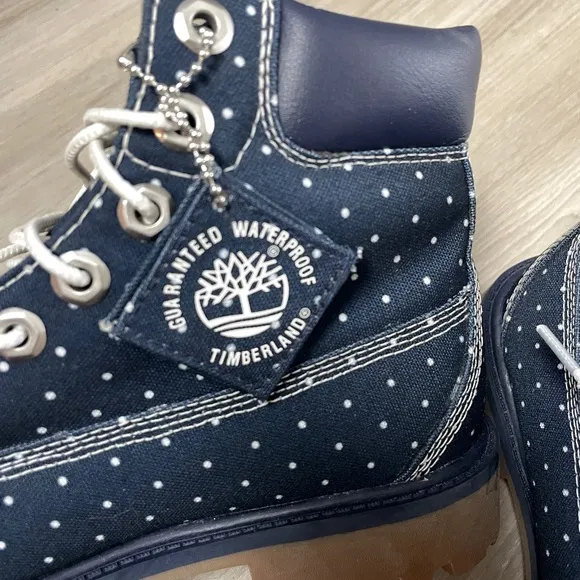 NEW Timberland Kids Blue Polka Dot Denim Chukka Ankle Lace Up Boots Size 4