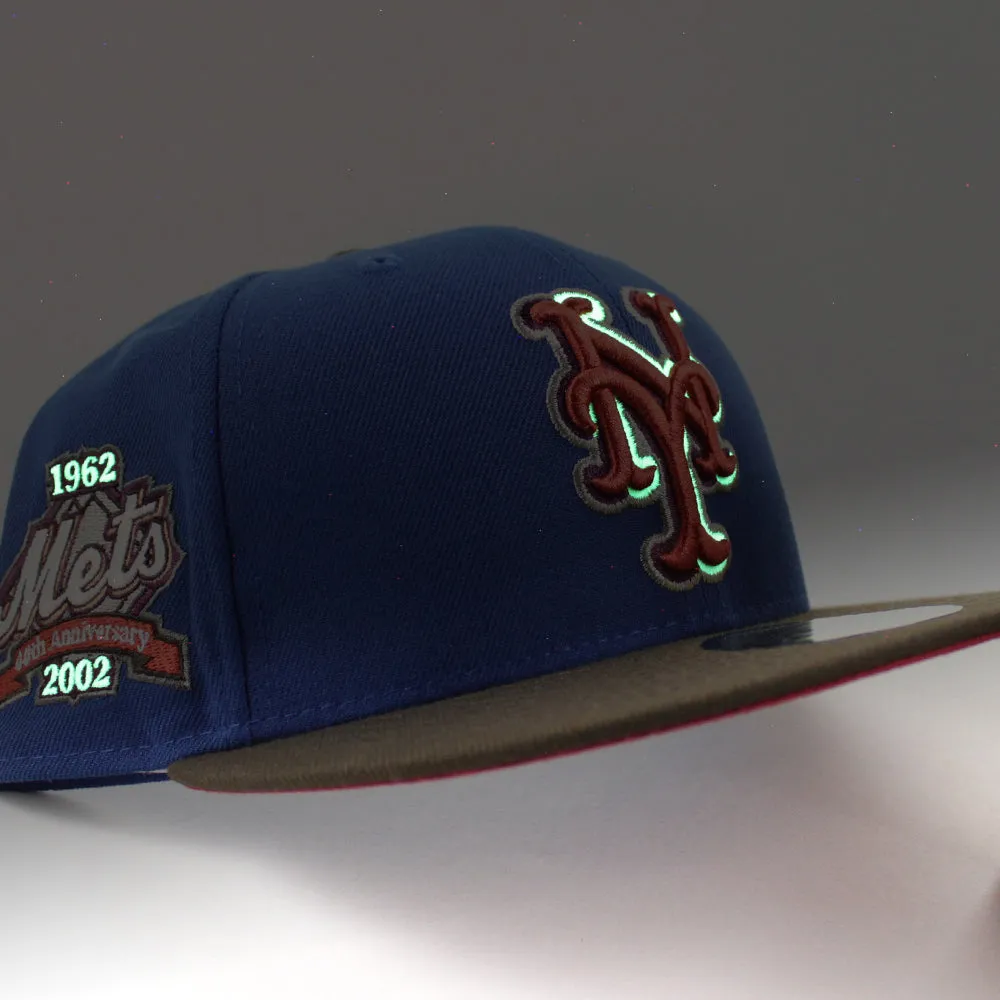 New York Mets 40TH ANNIVERSARY New Era 59Fifty Fitted Hat (Glow in the Dark SongBird Walnut Pinot Red Under Brim)