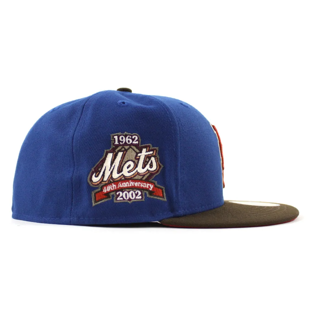 New York Mets 40TH ANNIVERSARY New Era 59Fifty Fitted Hat (Glow in the Dark SongBird Walnut Pinot Red Under Brim)