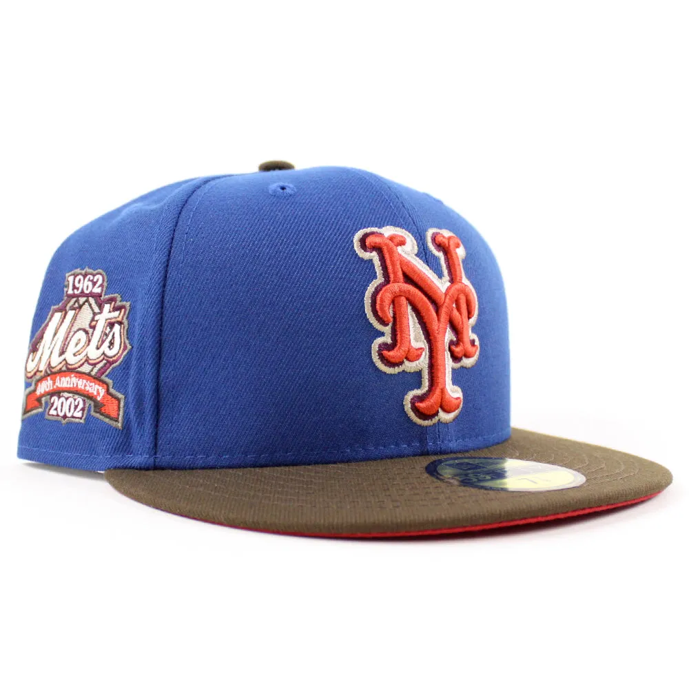 New York Mets 40TH ANNIVERSARY New Era 59Fifty Fitted Hat (Glow in the Dark SongBird Walnut Pinot Red Under Brim)